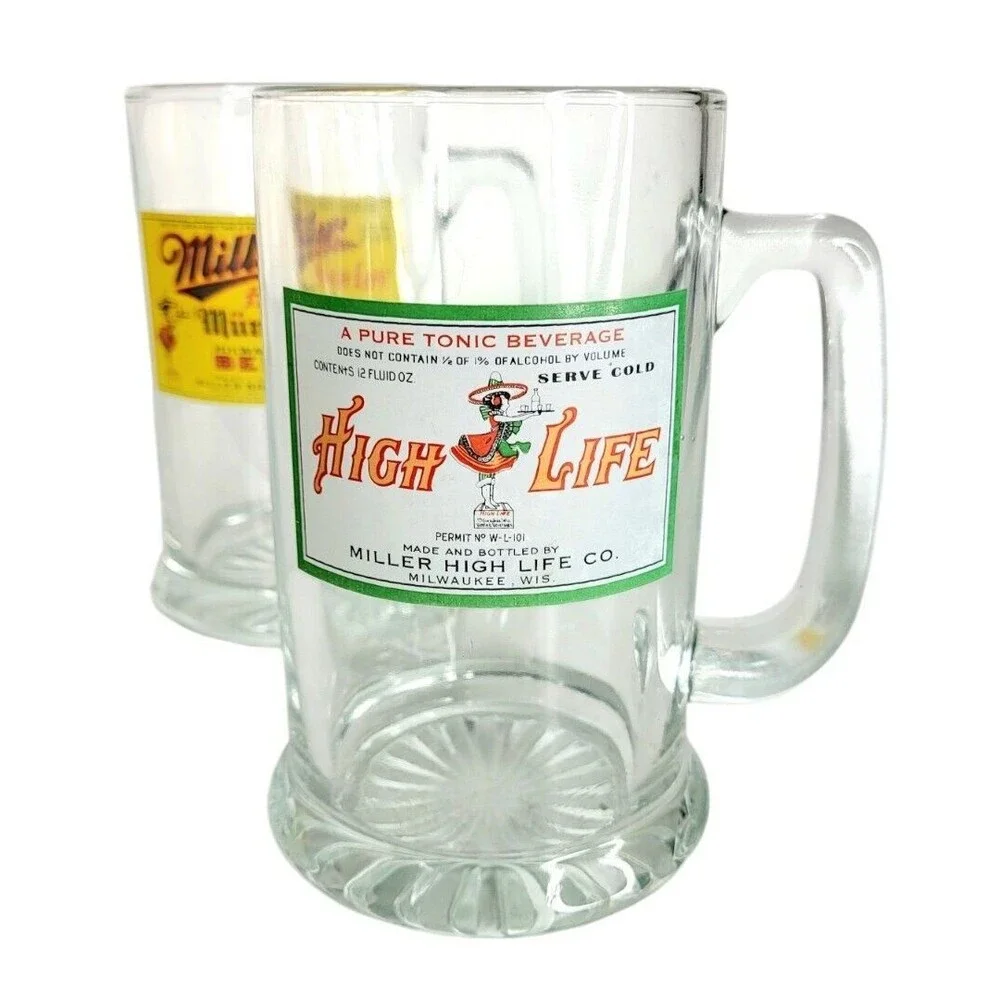 High Life Miller Munchener Milwaukee Heavy Bottom 12 Oz Vintage Beer Glass Stein